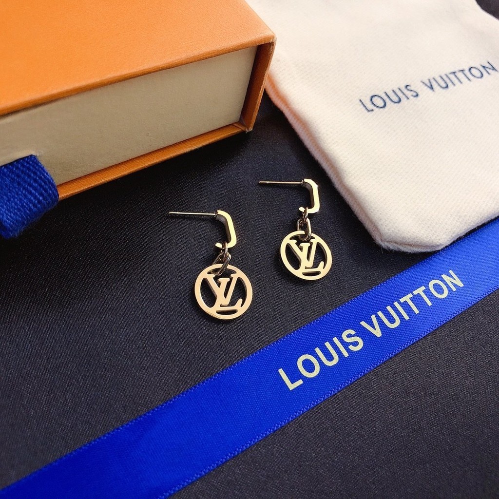 時尚 LV 耳環鈦鋼防水不生鏽字母標誌路易威登耳箍耳釘女士首飾