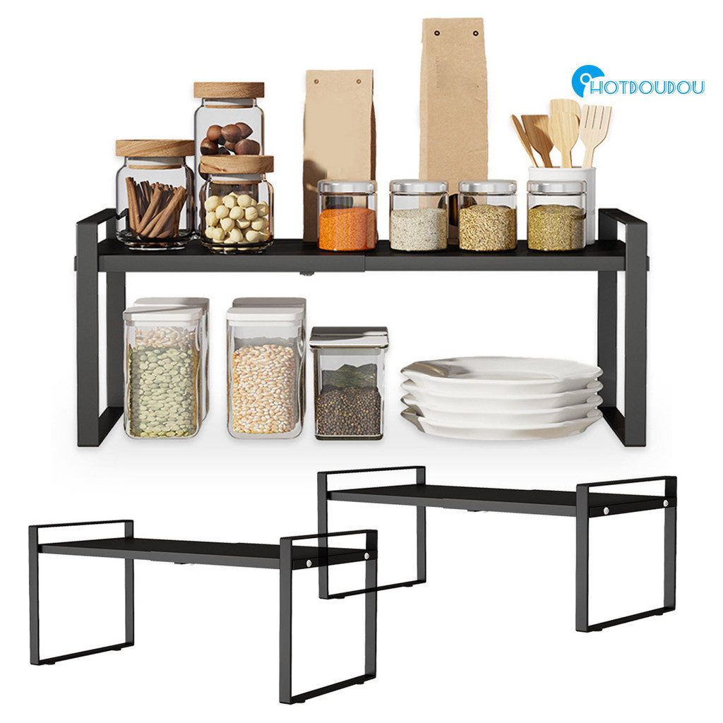 廚房用品調料架檯面雙層伸縮隔板家用鍋具收納分層架櫥櫃內置物架