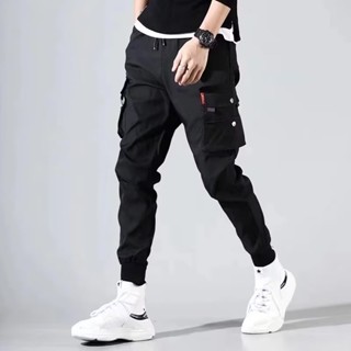 【HOT 本舖】男裝 M-5XL 褲子男 潮牌韓版 男士 寬鬆 休閒褲 bf風 束腳 九分ins 港風工裝 休閒褲男