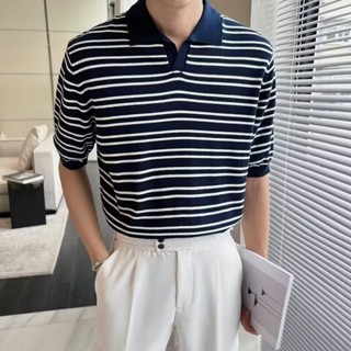 輕熟風冰絲針織Polo衫男 夏季高階感休閒簡約百搭痞帥翻領短袖T恤