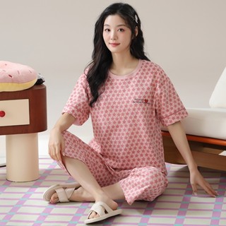 時尚流行生活驛站✨睡衣女夏季新款仿棉短袖七分褲帶胸墊甜美休閒寬鬆家居服套裝📣