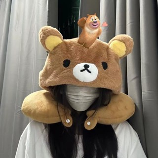 【降價秒殺】【93%好評率】輕鬆熊U型枕可愛卡通二合一連帽午睡旅行護頸毛絨辦公室枕頭便攜 兒童 學生 交換禮物