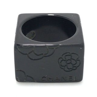 二手 CHANEL 戒指 山茶花 塑膠 黑色