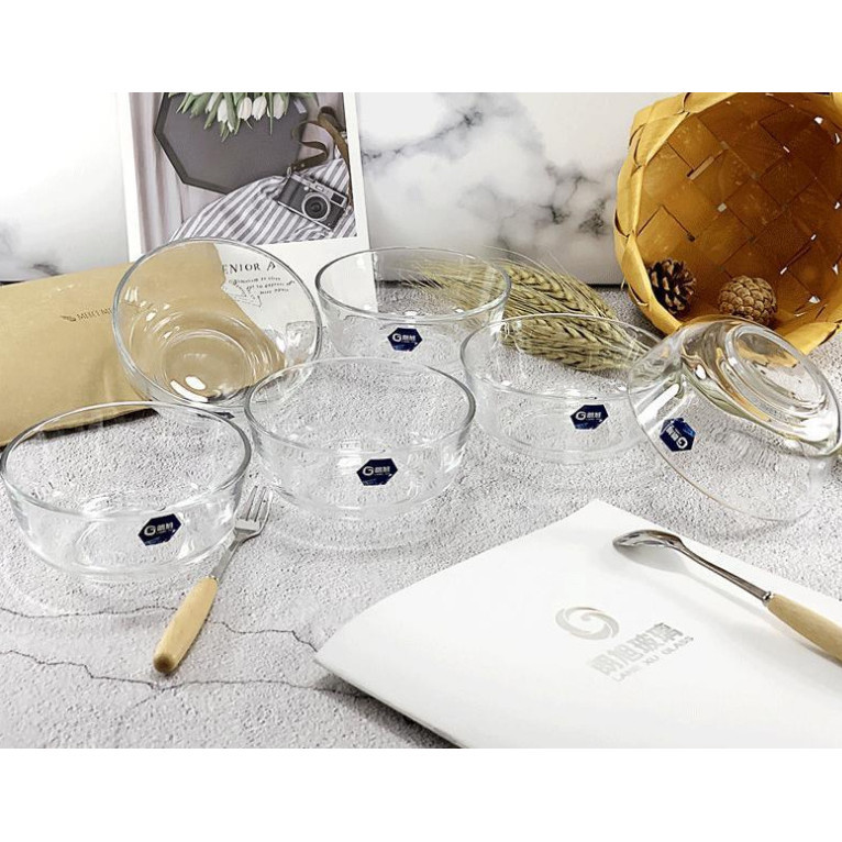 朗旭水晶玻璃現代透明創意家用泡麵碗帶蓋大號北歐水果沙拉碗套裝