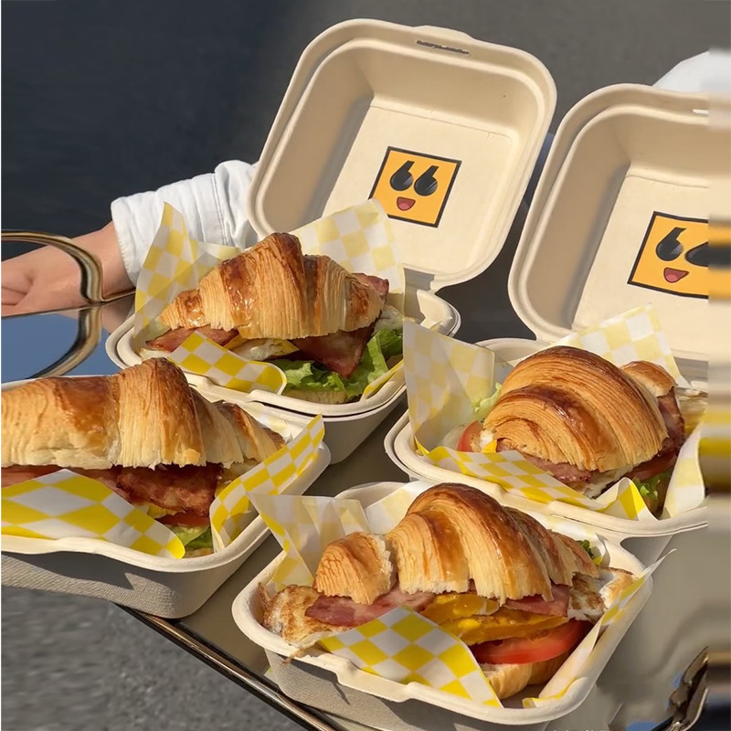 【現貨】【可頌包裝盒】厚蛋 牛肉香腸 可頌 三明治 包裝盒 熱狗漢堡 麵包 擺攤 商用 一次性 便當盒