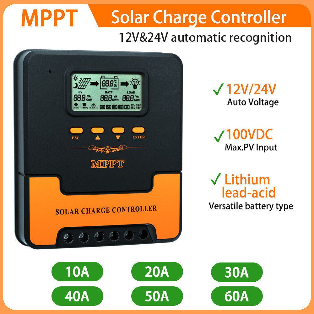 12v/24v 自動 MPPT 太陽能充電控制器 10A/20A/30A/40A/50A/60A 用於鋰鉛酸電池充電器的