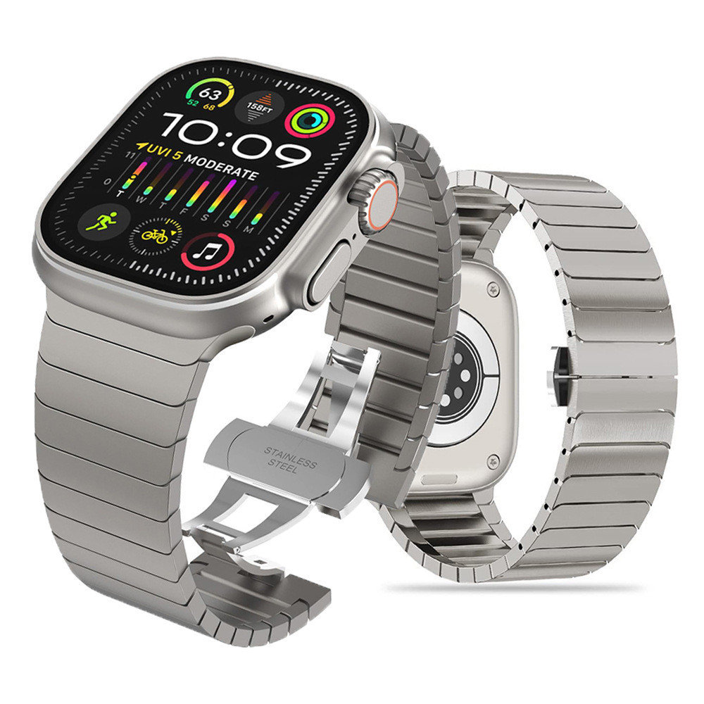 適用蘋果不鏽鋼錶帶 apple watch1-9竹節金屬商務錶帶ultra鈦色