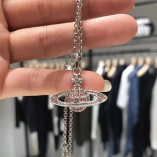 Vivienne WESTWOOD 粉色閃亮土星項鍊星球鎖骨項鍊奢華派對飾品情人節 7265