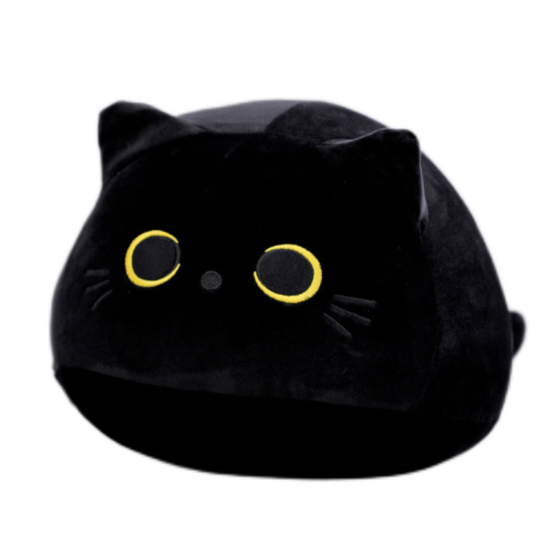 亞馬遜跨境熱賣可愛黑貓抱枕 卡通毛絨玩具軟體公仔 睡覺床上玩偶