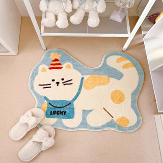 【全場客製化】【地毯】臥室地毯 房間地墊 卡通 可愛貓貓加厚 仿羊絨床邊毯 客廳毛絨茶几地毯