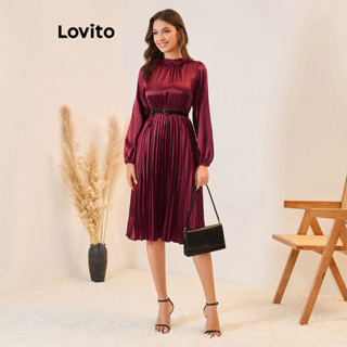 Lovito 優雅素色百褶洋裝 LBL11461