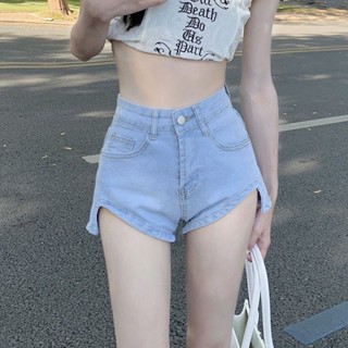 💖臺灣出貨💖牛仔短褲 高腰短褲 女褲 超短褲 不規則彈力牛仔短褲女2024新款夏季高腰顯瘦包臀a字超短熱褲子ins