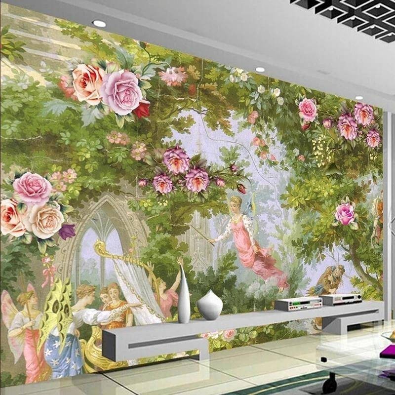 定制歐式花園美麗田園花卉牆紙電視沙發背景牆裝飾自粘壁畫壁紙3d貼紙