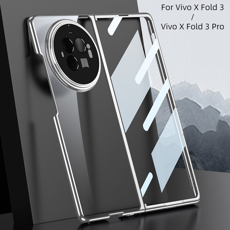豪華透明正面鋼化玻璃屏幕保護膜電鍍 PC 翻蓋保護殼適用於 Vivo X Fold 3 Pro Fold3 5G 手機保