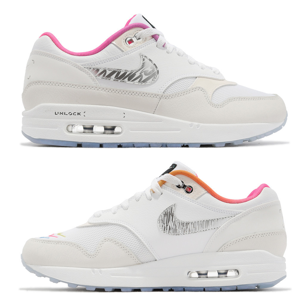 Nike 休閒鞋 Air Max 1 米白 銀 桃紅 漸層 勾勾 氣墊 男鞋 女鞋 [ACS] FN0608-101