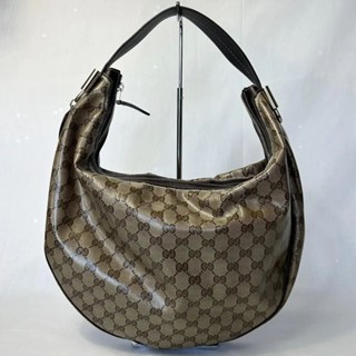 GUCCI 古馳 肩背包 GG Canvas 帆布 GG Crystal 棕色 GG紋 PVC 日本直送 二手