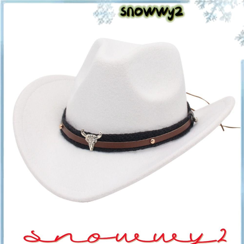 SNOWWY2西部牛仔帽,卷帽檐毛氈藏族風格禮帽,牛頭帶民族風格與牛樂隊爵士樂Fedora帽子