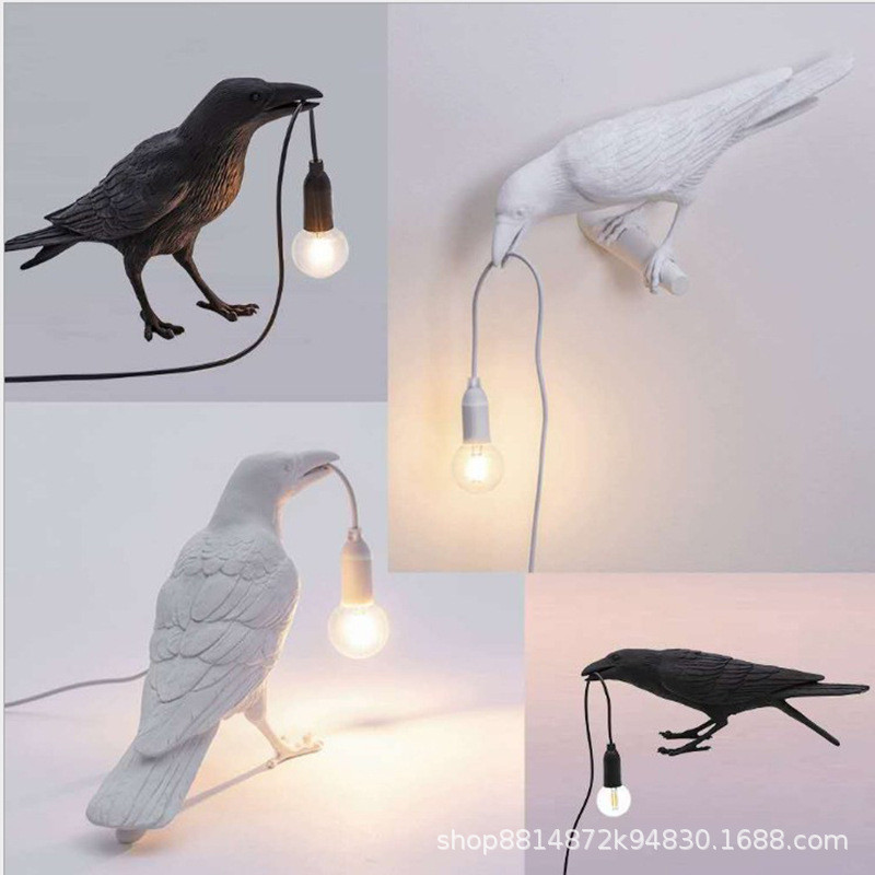 吉祥鳥樹脂壁燈北歐簡約創意床頭小夜燈動物裝擺飾小鳥檯燈