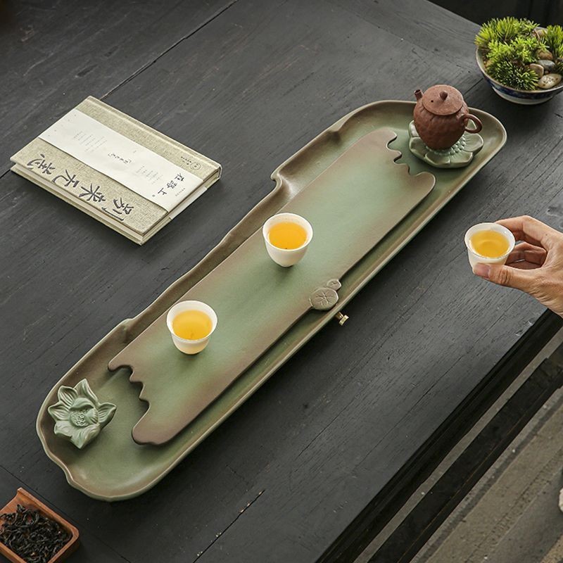 日式粗陶茶盤家用幹泡盤禪意儲水小型兩人用簡易茶臺陶瓷壺承創意