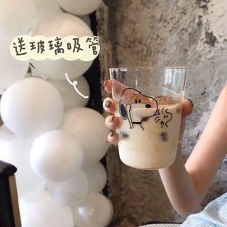 聚可愛の ins可愛卡通敬禮小狗玻璃杯 軟萌玻璃水杯 學生早餐杯 牛奶杯 果汁杯 少女心奶茶杯 高透明玻璃杯