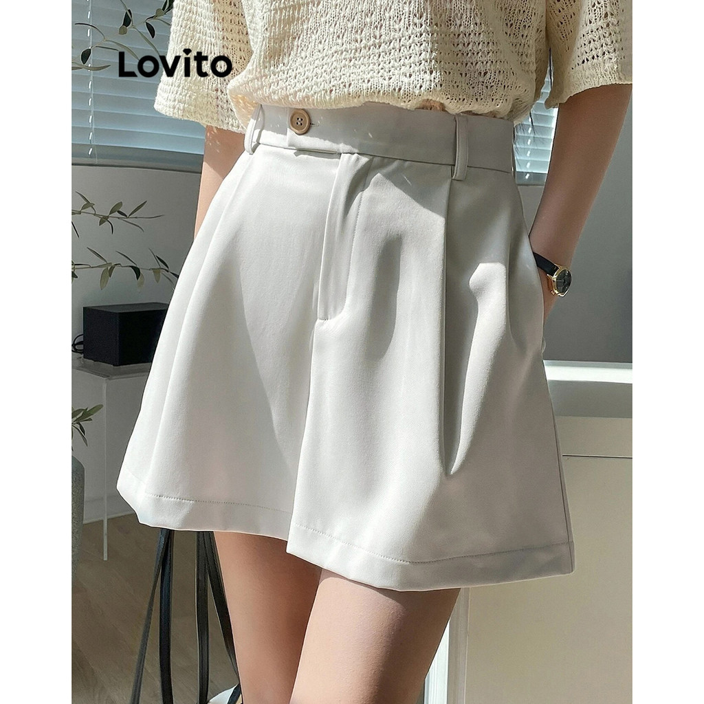 Lovito 女士休閒素色連結短褲 L82AD243