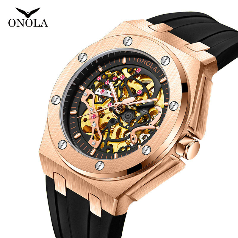 ONOLA品牌 ON3834 全自動機械 時尚 多色 矽膠帶 防水 高級男士手錶