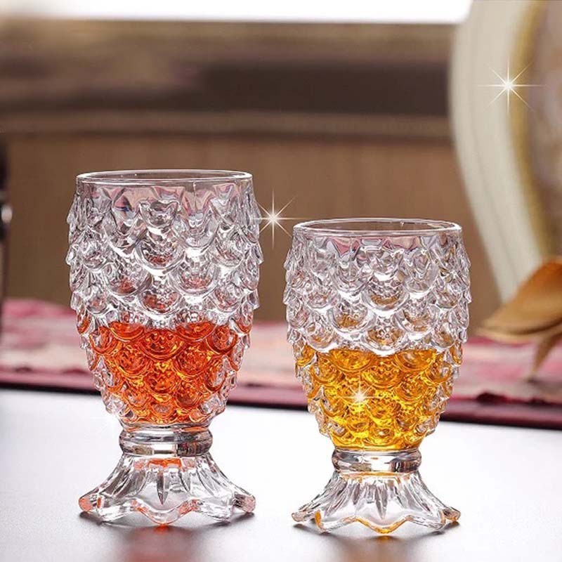 魚鱗玻璃杯美人魚杯高顏值魚鱗紋浮雕龍鱗鳳梨杯家用水杯果汁杯
