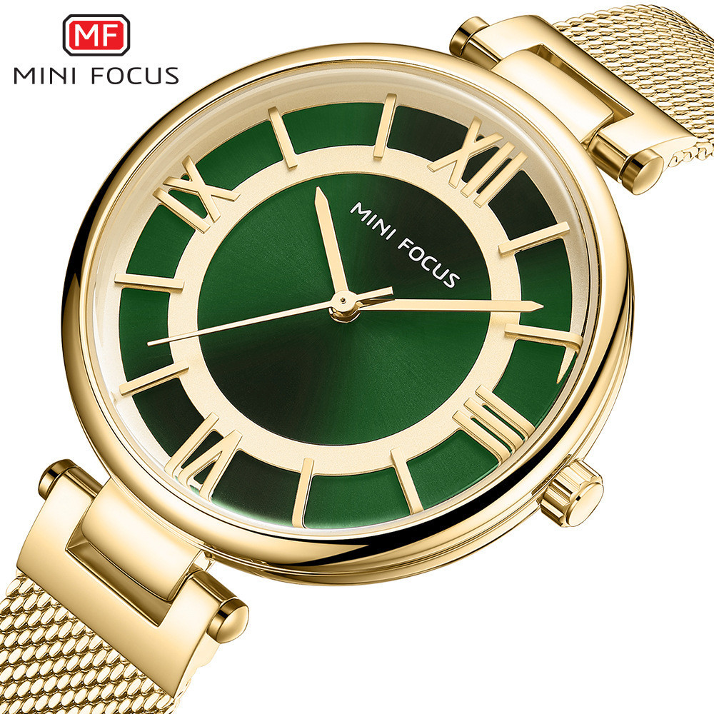 MINI FOCUS品牌簡約超薄女手錶日本機芯防水精鋼米蘭錶帶0234L