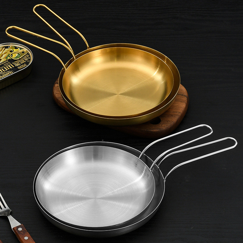 不鏽鋼韓系牛排盤商用帶柄創意小吃盤燒烤盤子戶外露營平底餐盤