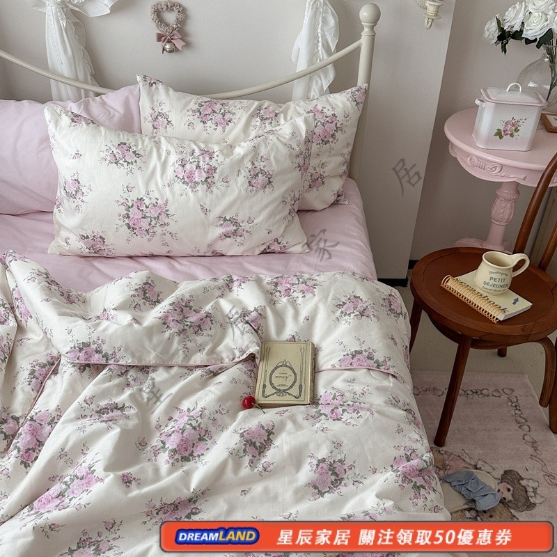 微甜粉色花朵純棉可機洗夏涼被床包 100%全棉夏涼被 冷氣被/空調被/鋪棉薄被子 單人夏被/雙人夏涼被 床包枕頭套 3O