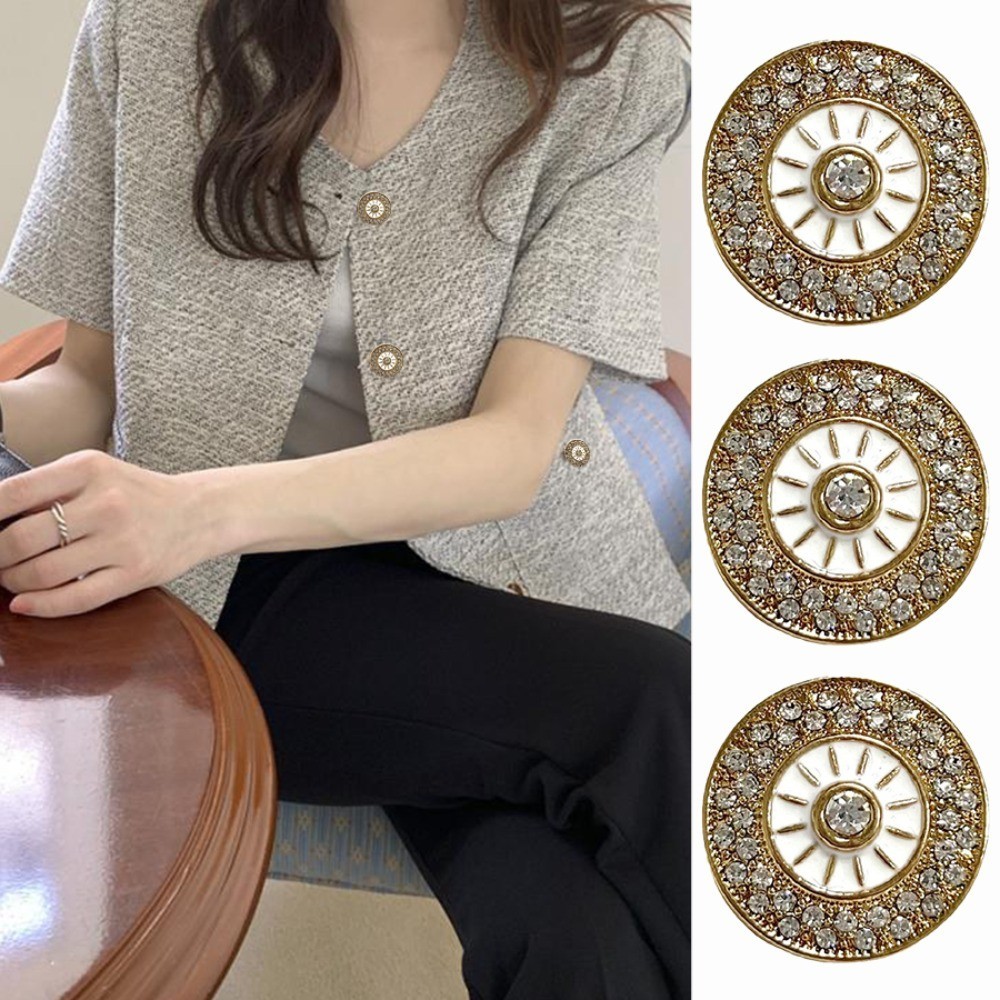 5 件 20 毫米精緻鑽石向日葵設計圓形金屬鈕扣女士配飾高檔襯衫夾克連衣裙裝飾鈕扣