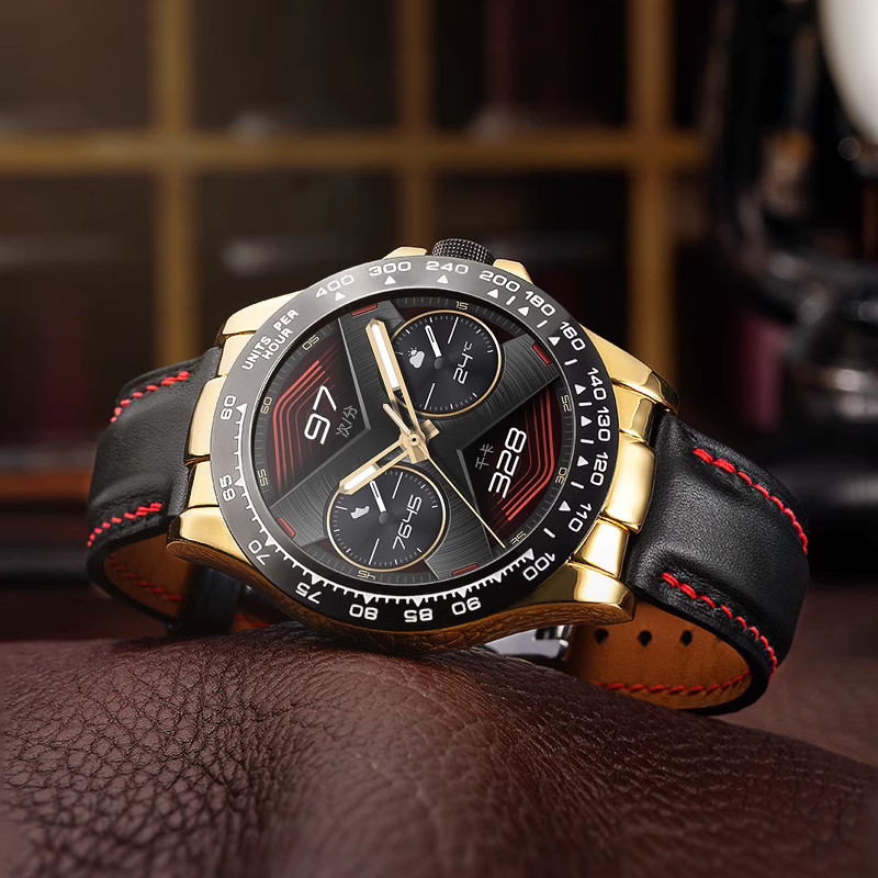 momodiz適配華為Watch GT cyber錶殼閃變換殼牛皮錶帶保護殼手錶cyber合金不鏽鋼亮面錶殼迪通拿造型