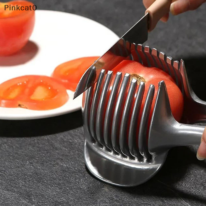 Pinkcat0 鋁合金/塑料廚房手持橙子檸檬切片機番茄切夾子水果切片機洋蔥切片機廚房用品工具 TW