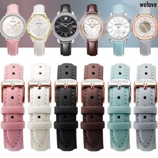 （熱賣上新）施華洛世奇錶帶適配CRYSTALLINE AILA DUO LAKE真皮錶鏈女14 16mm