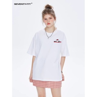 純棉短袖 女生短袖 寬鬆短袖可愛Hellokitty卡通漫畫印花短袖T恤男女夏季新款創意白色上衣