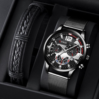 Wrist watch 手錶 仿機械錶 【1900人好評】2024全自動鋼帶手錶男炫酷三眼石英男表學生高階日曆非機械潮3