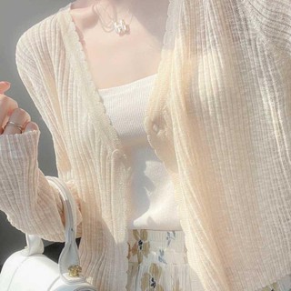 《現貨下單》【店鋪熱銷】冰絲針織防曬小外套薄款女2023新款夏季披肩上衣罩衫短版空調衫外套