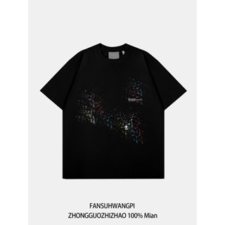 色彩Color 臺灣現貨 純棉短袖t恤男女夏季潑墨印花寬鬆 oversize 情侶潮牌重磅上衣ins 女生短袖 美式短袖
