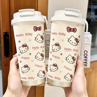 HelloKitty咖啡保溫杯滿屏凱蒂貓大容量吸管水杯便攜隨行杯男女學生運動車用
