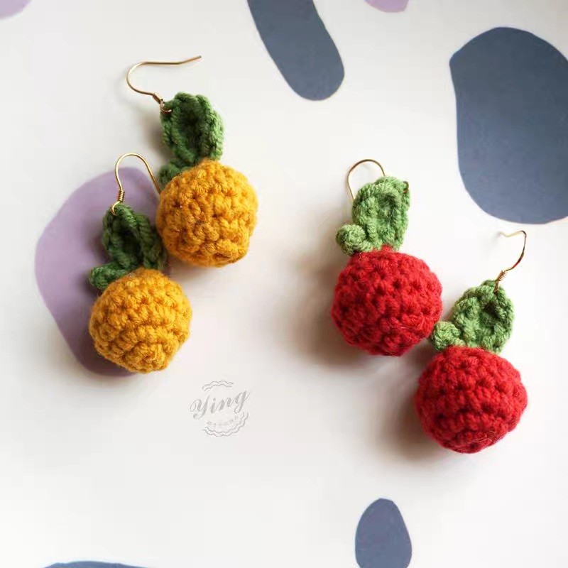 《甜甜耳飾》秋冬可愛毛線果實耳環耳夾小眾設計感耳飾氣質百搭小香風耳飾