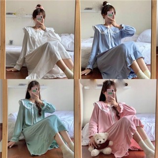 長袖睡裙新款睡衣女娃娃領過膝宮廷仙女韓版ins風家居服公主風女公主睡衣女睡衣宮廷睡衣居家服睡衣女睡裙碎花睡衣娃娃領睡裙