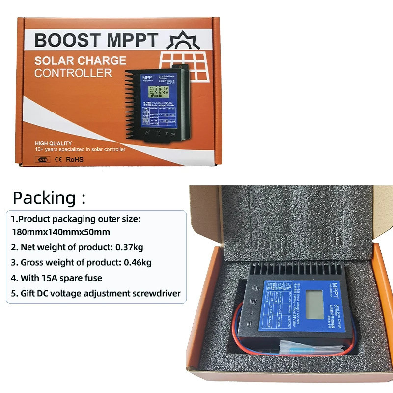 Mppt太陽能升壓充電控制器48v 60V 72V 380W 10A LCD應用鉛酸三元鋰電池汽車太陽能電池充電器