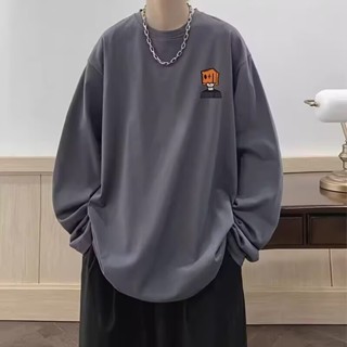 【HOT 本舖】男裝 長袖T恤男2025年春秋季韓版新款圓領寬鬆上衣chic港風潮流百搭