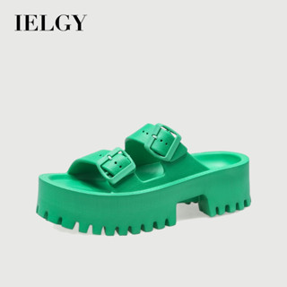 IELGY 拖鞋女新款外穿厚底歐美雙帶平底時尚涼鞋休閒一字拖鞋