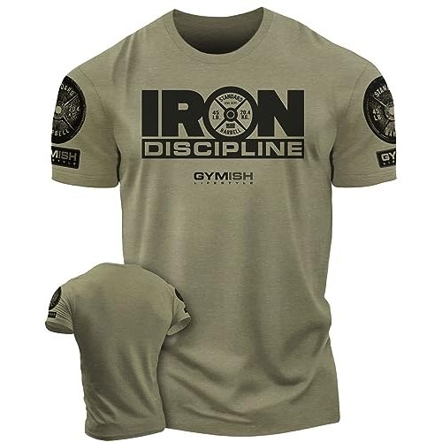 男士棉質 T 恤 Iron Discipline Gym Workout 襯衫男士勵志 T 恤(XL,鐵紀律軍綠色)