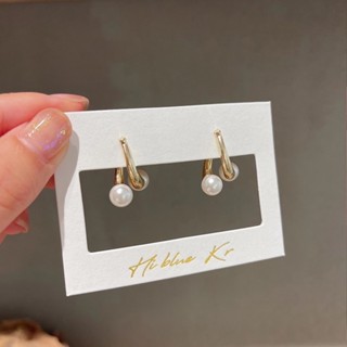 韓版925銀針交叉耳環小眾設計感高級珍珠耳環女