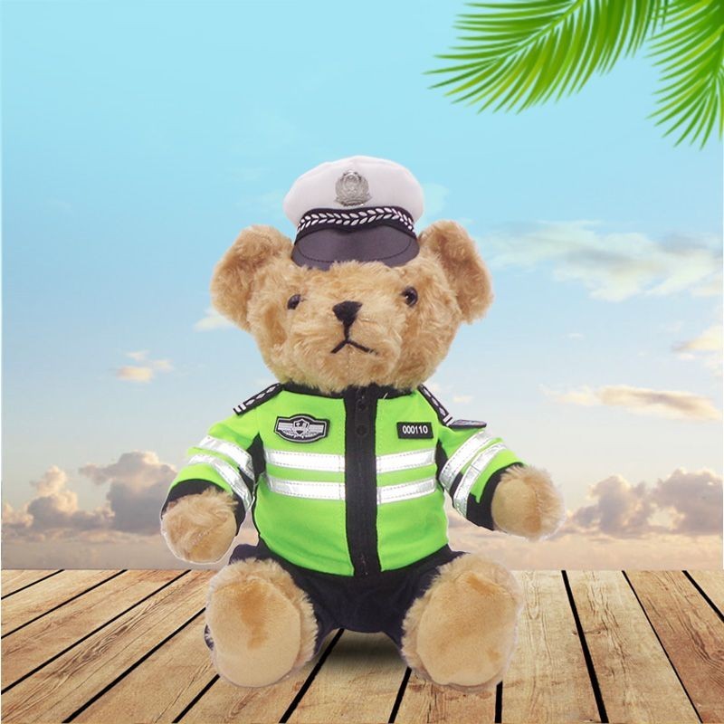 爆款警察小熊正版鐵騎小熊毛絨玩具交警小熊泰迪熊機車訂製娃娃OU24415