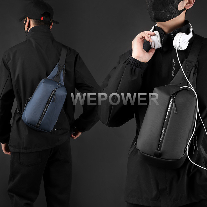 WEPOWER新款男士USB胸包潮流大容量手提單肩包時尚簡約商務斜挎包男包包側背包男斜背包男生包包單肩包