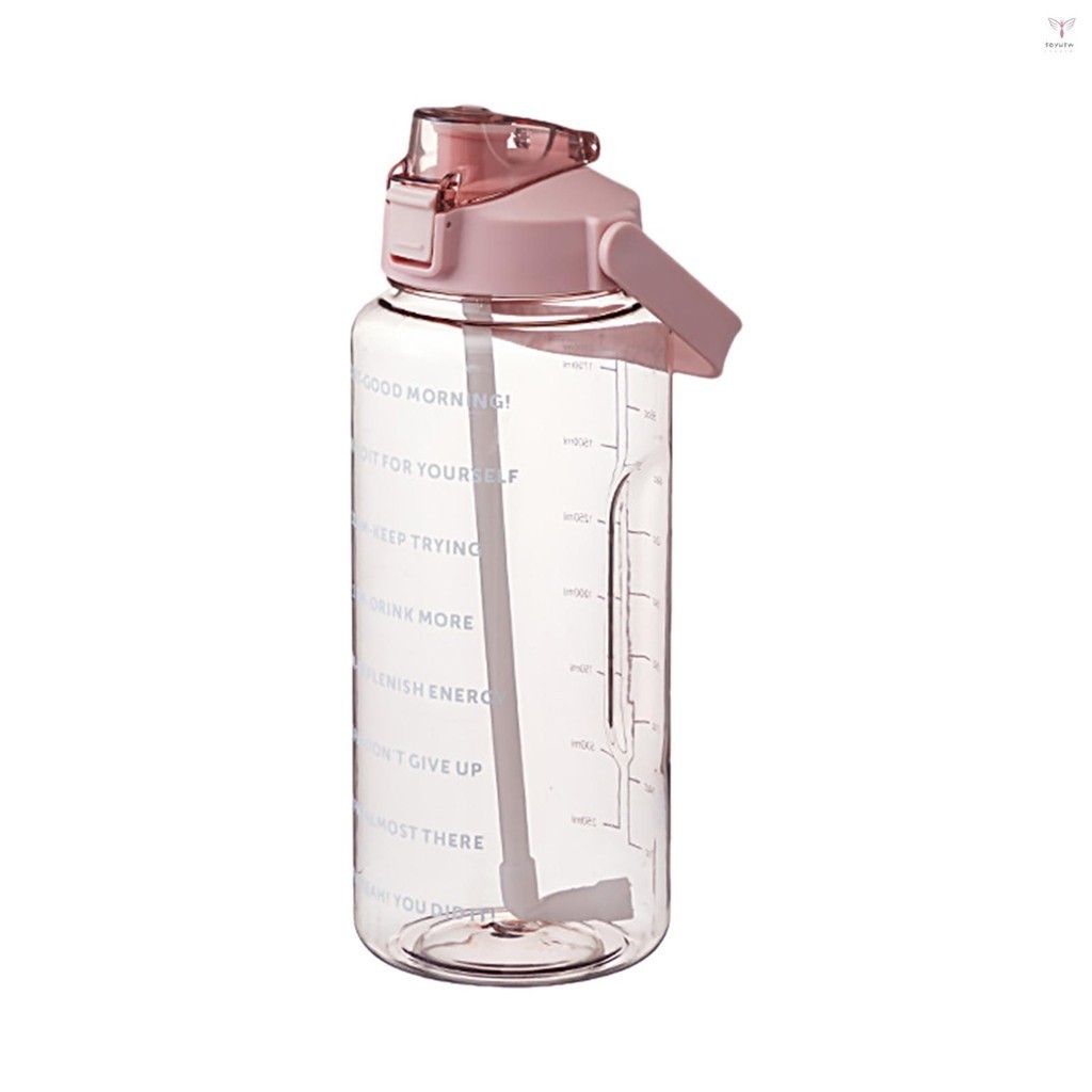 Uurig)2l 水瓶帶標記和吸管大容量水瓶帶手柄可重複使用防漏水壺,適合遠足旅行戶外運動健身房健身