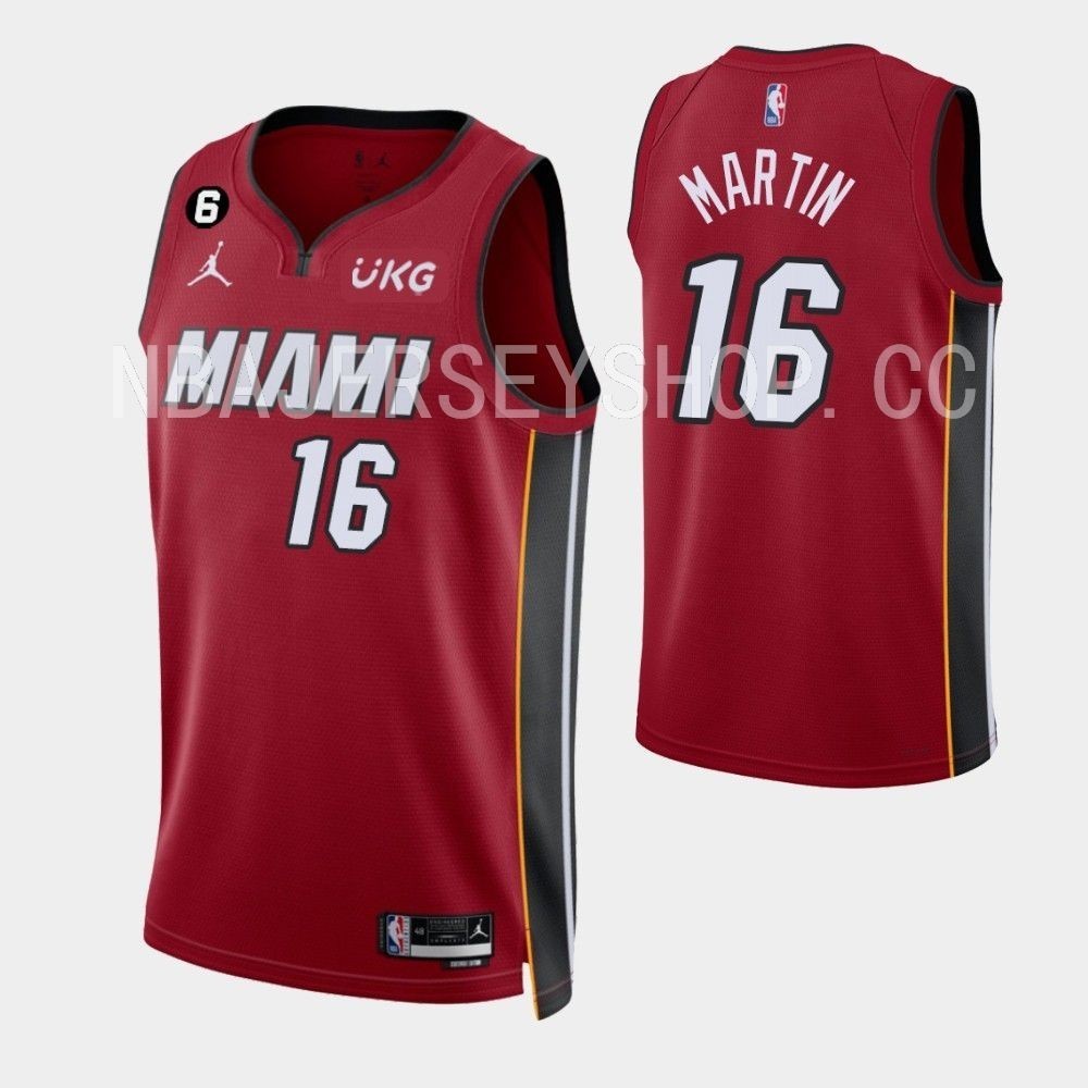 男士全新原創 NBA 邁阿密熱火 #16 Caleb Martin 球衣 2022-23 聲明版紅色 Swingman